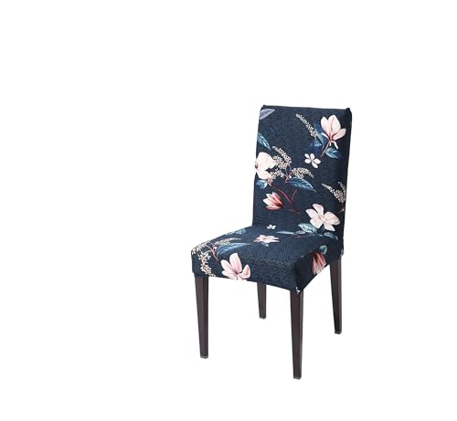 Image of Stretchable Dining Chair Cover - Washable, Removable, Anti-Slip, Protector, Universal Fit (Set of 1, Blue Floral)