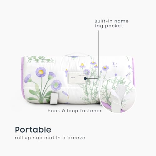 Image of Wake In Cloud - Toddler Nap Mat with Pillow and Blanket, 100% Cotton Fabric, for Kids Girls Ages 3 Plus in Daycare Kindergarten Preschool, Sleeping Bag, Botanical Flowers