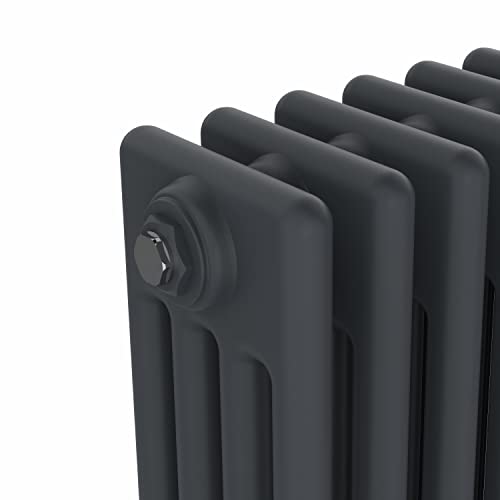 Warmehaus Traditional Cast Iron Style Anthracite 4 Column Horizontal Radiator 600x1010mm Central Heating Space Saving Radiators