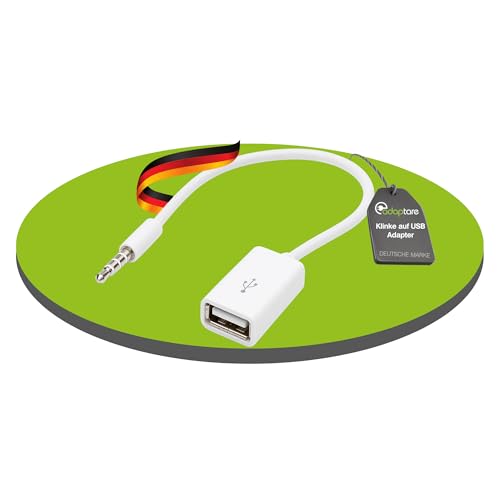 adaptare 14030 10 cm Aux-In-Kabel 3,5-mm-Klinke-Stecker auf USB 2.0-Buchse Typ A weiß