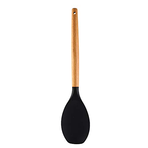 P-Plus International Premium Silicone Spatula - Flexible & Heat Resistant Rubber Spatula - Non-Stick & Non-Scratch Spatula Silicone with Wood Handle (Black, Pack of 1)