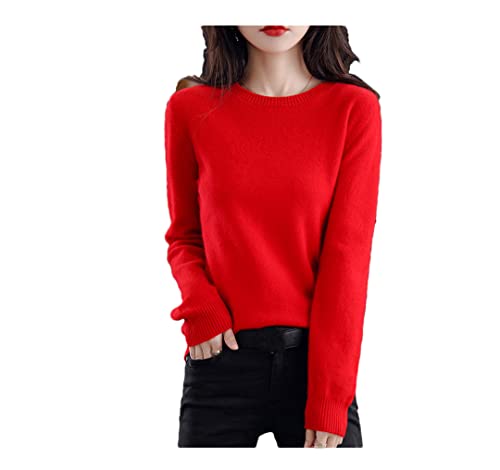 Spring Knitwear Women's Round Neck Long-Sleeved Thin Pullover All-Match Bottoming Shirt Cotton Sweater Red XL