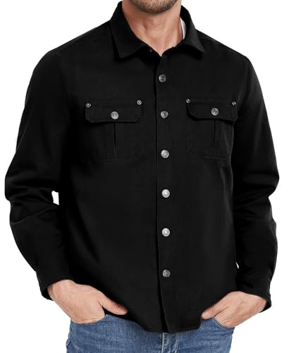 PEGENO Men Shirt Jackets Long Sleeved Casual Button Down Coat Flannel Plaid Lined Shacket2