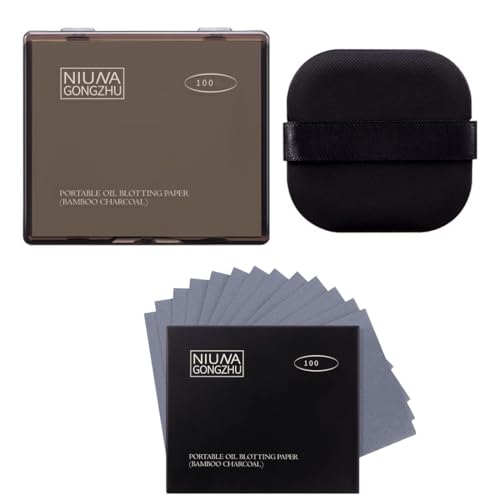 WHYCNJL 300 Stück Gesichts-Löschpapier Puderquaste Box Set Blottpapier Für Fettige Hautpflege Blotting-Papiere Natürliche Ölabsorbierende Blätter Öl-Löschpapier Gesicht Blotting Papers