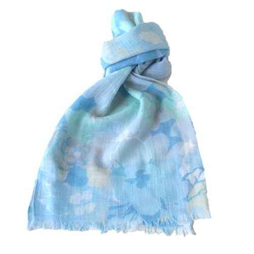 コットン ガーゼ ストール 花柄 小さめ 30×160 綿 100％ 夏 用 夏用 春夏 夏 ショール スカーフ ガーゼ レディース 冷感 冷房対策 UVカット インド製 [.a all over the world] (ブルー)