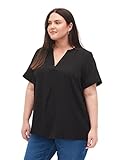 Umgeschlagene kurze Ärmel Zizzi Frauen Plus Größe Bluse Kurze Ärmel V-Ausschnitt Größen - Plus Size Damenkleidung 42-44 Black