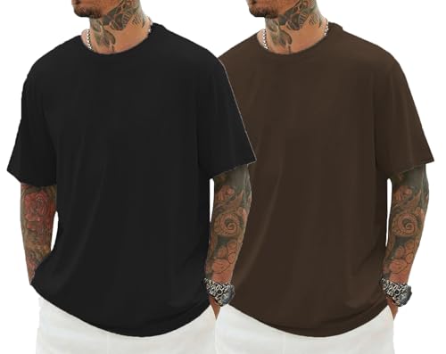 Image of RodZen Oversized Baggy Fit Half Sleeves Round Neck Solid Cotton Blend Combo T-Shirt for Men (Pack of 3)