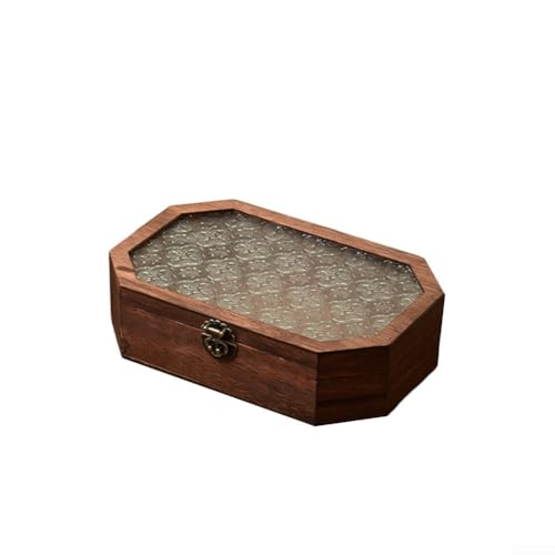 Gdfnmogo Caja de almacenamiento de madera, octogonal vintage, larga duración, diseño práctico, para joyas, cosméticos y organización de escritorio (S)