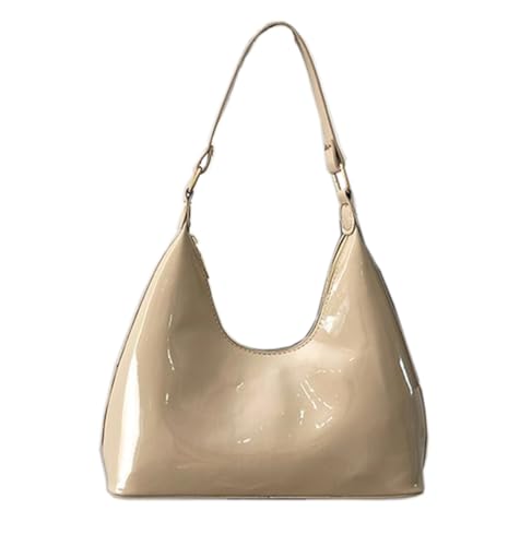 Bolsa Hobo de couro envernizado, bolsa de ombro crescente, pequena para sair, Nude.