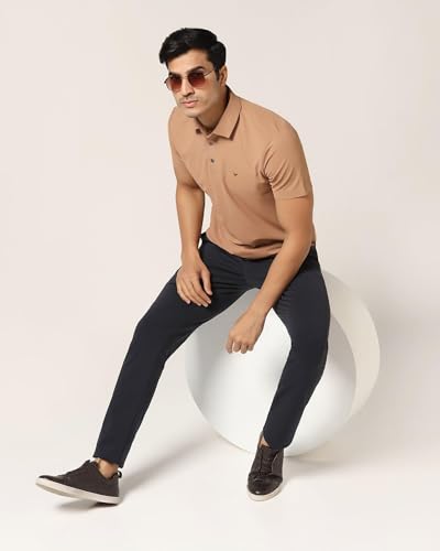 Image of Blackberrys Men's Blue Slim Fit Solid Regular Trousers