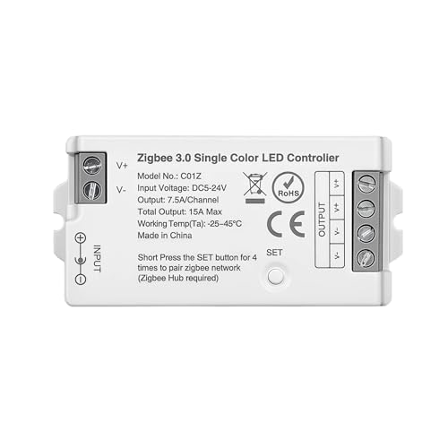 調光機能付きスマートZigBee 3.0 LEDコントローラー、単色ホワイトLEDストリップ用。