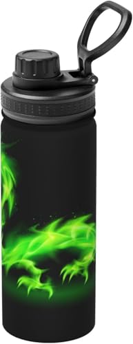 ドラゴン柄 竜 緑の炎 水筒 真空断熱 保温 保冷 スポーツボトル ステンレスボトル スポーツ飲料対応 漏れない 直飲み530ml 男の子 女の子 おしゃれ 大人 子供 人気 プレゼント