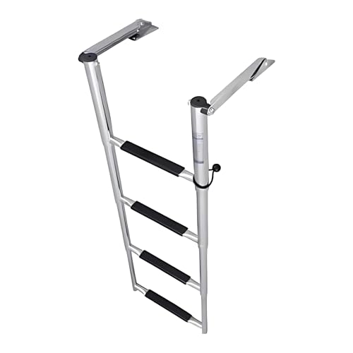 White Water – Telescoping 4 Step Over Platform Ladder w/Welded Bumpers | 304 Stainless Steel Fold Out Marine Boarding System | Compact Boat Reboarding Non Slip | B08YGQCKKV (10-1/2