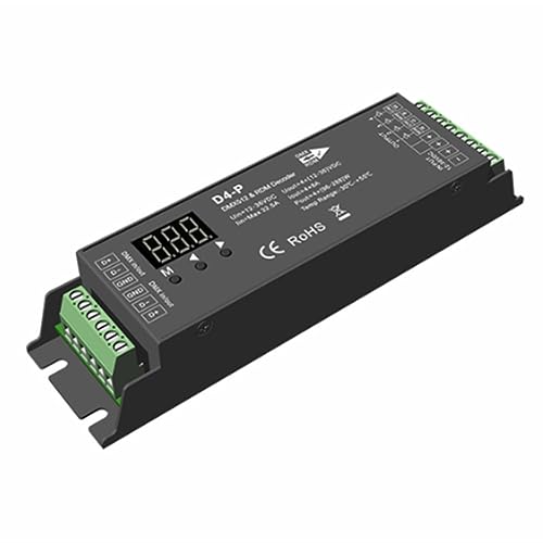 Correa D4-P 4 Canaux PWM Tension Constante & Contrôleur de Décodeur LED Affichage Numérique XLR3 Port RJ45 Entrée DC12-36V 8Ax4CH Noir
