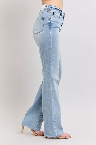 Judy Blue Mid Rise Light Wash Dad Jeans for Women Stretchy Denim | 34" Inseam | Trendy Vintage Straight Leg Jeans -889263