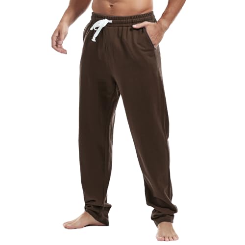 Amy Coulee Mens Joggers Bottoms Cotton Running Gym Tracksuit Bottoms Casual Straight Leg Sweatpants (Chocolate Brown, XL)
