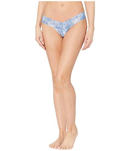 Thong denim splash low rise taille unique extensible motif imprimé bleu