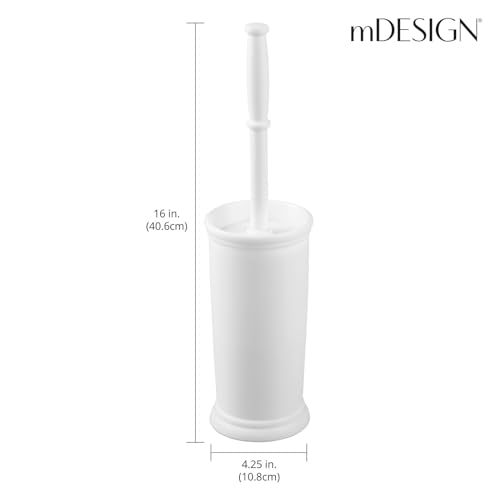 Image of mDesign Toilet Bowl Brush and Holder - Covered Bathroom Brush - Standing Scrubber in Modern Holder - Compact, Space Saving, Deep Cleaning - White