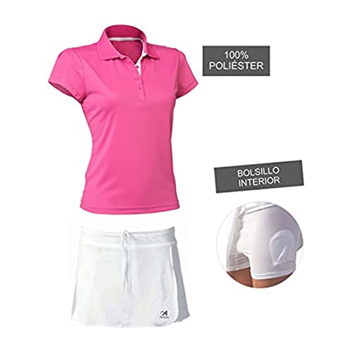 Ensemble tennis femme avec jupe pantalon et polo ASIOKA blanc rose fuchsia L
