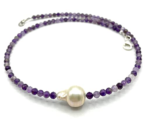 Collier Améthyste et Perle Baroque en Argent 925 - Bijou Artisanal Unique