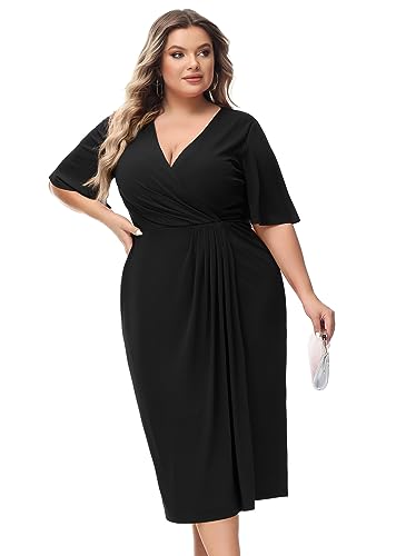 Hanna Nikole Damen Große Größen Elegante V-Ausschnitt Wickelkleid...