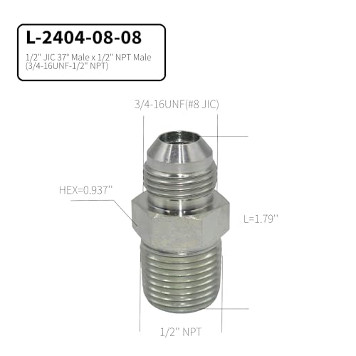 Image of 10 PACK 1 /2 inch JIC 37 Male x 1 /2 inch NPT Male Pipe Steel Hydraulic Adapter Flared Tube Fitting Pipe Connector L-2404-08-08