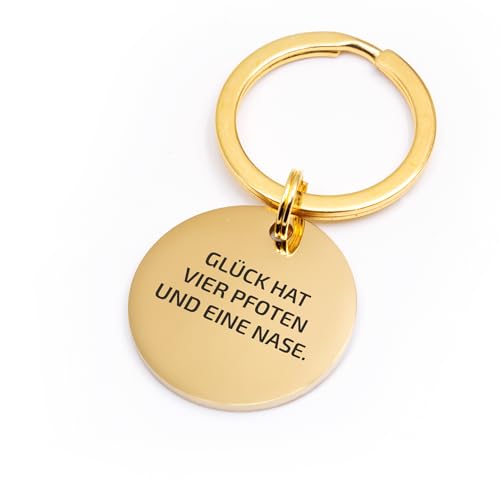 FELLSOCKE Personalisierte Hundemarke aus Edelstahl - 25mm | 30mm | 35mm, Individuell gravierbar, Robuste Tiermarke, Dogtag Anhänger Hunde, Pferde, Katzen & Welpen (Goldfarben, 25 mm)