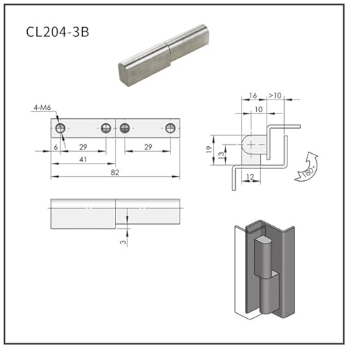 Charnière rotative détachable CL204-3B en acier inoxydable 180 degrés - 3