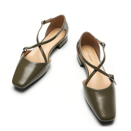 C.Paravano Sandals for Women | Women Flats Dress Shoes | Mary Jane for Women | Flats Shoes Women Dressy 7 Army Green