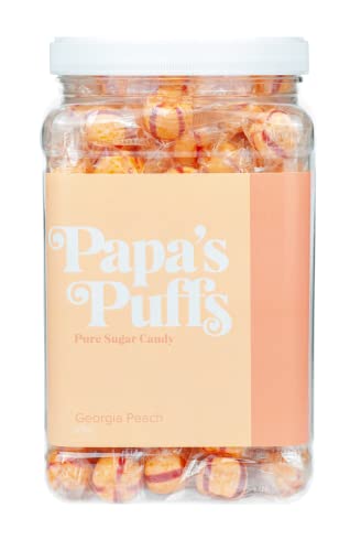 Papa's Puffs Georgia Peach Flavored Pure Sugar Candy - Individually Wrapped In Resealable Tub -- Fat-Free, Gluten-Free, Cholesterol-Free - Manufactured In The Usa #TOP15