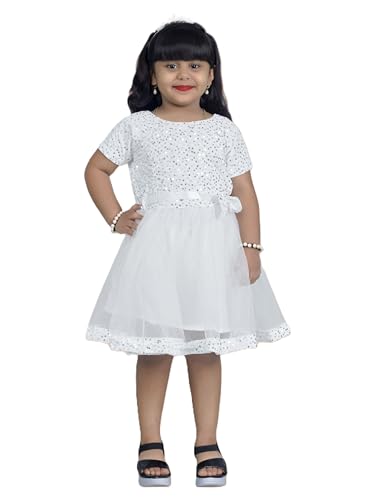Image of Charming Girls' Kids Velvet & Net Frock with Knee-Length Short Sleeve A-line Round Neck Fit and Flare and Back Zipper Closure|Kids Dress for Baby Girls Birthday Outfit