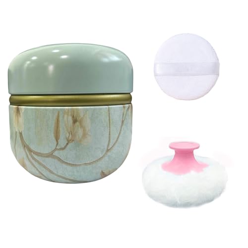 Qopoto Body Powder Puff and Container for Dusting Powder (Blue Future)