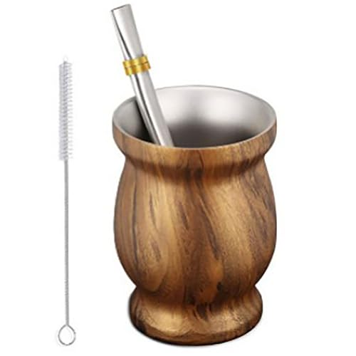 Uclac Taza de yerba mate de acero inoxidable, juego de calabaza de doble pared de 8 onzas con popote y cepillo, juego de tazas de té de calabaza natural Yerba Mate para hombres y mujeres