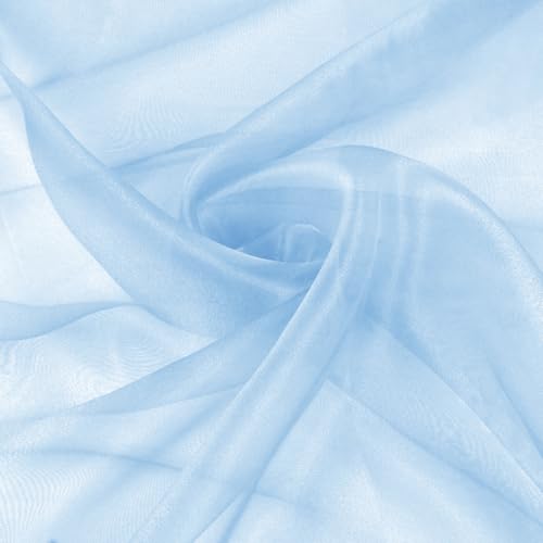 VACVELT Sheer Organza Fabric by The Yard 60 Inch Wide Light Blue Organza Fabric Bolt Bridal Sheer Tulle Fabric Silk Organza Fabric Roll for Wedding Party Decorations Backdrop Curtain (1 Yard)