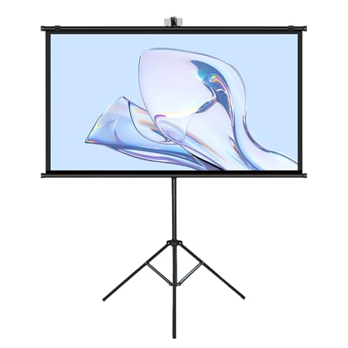Image of Portable Projector Screen with Tripod Stand, Indoor Outdoor Movie Screen, 60-72 Inch 16:9 Light-Weight, Mobile and Compact, Easy Setup and Easy Roll Up for Home Theater Office(Black,16:9 60in)