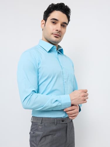 Image of Raymond Men Slim Fit Fil-A-Fil Pattern Pure Cotton Semi Cutaway Collar Full Sleeve Formal Shirt