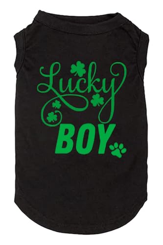 Dog Apparel Lucky Boy Letter Print Clover Shirts for Small Large Dog Vest Puppy Gift St Patrick's Day Costume(Small,Black01)