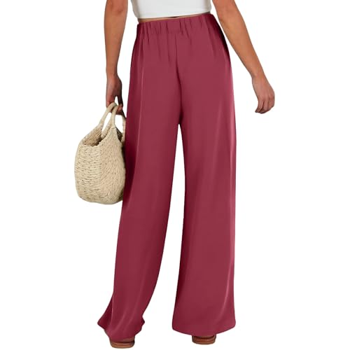 Palazzo Pants for Women Casual Cotton Linen Pants High Waisted Wide Leg Trousers Summer Lounge Pant with Belt Bow4
