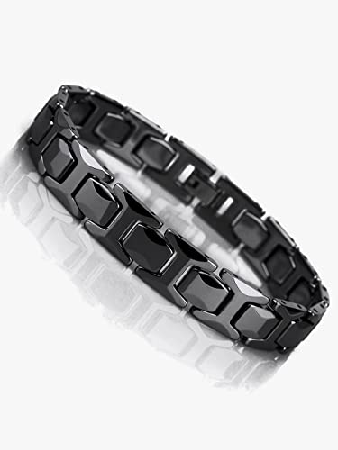 Urban Jewelry Stunning Stainless Steel Link Bracelet for Men Polished Link, Puzzle, Ceramic Style (Silver, Black)3
