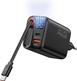 Cargador 65W GAN 3 en 1 USB C con Pantalla Digital & Cable retráctil 65cm