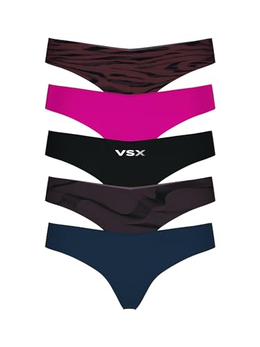 Victoria's Secret Women's No Show Thong Underwear, Panties for Women, Pack of 5, Solids & Prints Mix, M