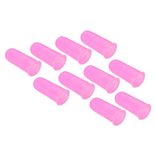 PATIKIL 0.67 Inch Rubber Finger Tips, 10 Pack Silicone Thumb Fingertip Protector Covers Guard Finger Grips Thimble for Office Counting Sorting Sewing, Pink Medium Size