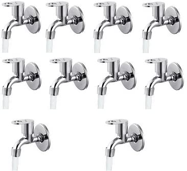 Spazio Prime Collection Bib Cock Tap Bathroom Tap Foam Flow Water with Wall Flange (Chrome Plated, Brass Disc, Pack of 10) Bib Tap Faucet (Wall Mount Installation Type)