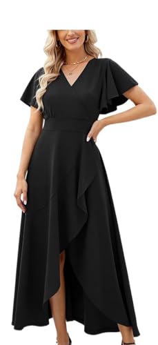 Image of BABYONLINE D.R.E.S.S. Formal Dresses for Women Cocktail Dress Split V Neck Wrap Ruffle Wedding Guest Dress 3089-XIN