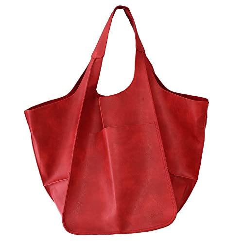 Image of KlaOYer Oversized Leather Tote Bag Huge Capacity Work Hobo Pu Leather Bucket Purse And Handbag Large Soft Travel Shopping Bag