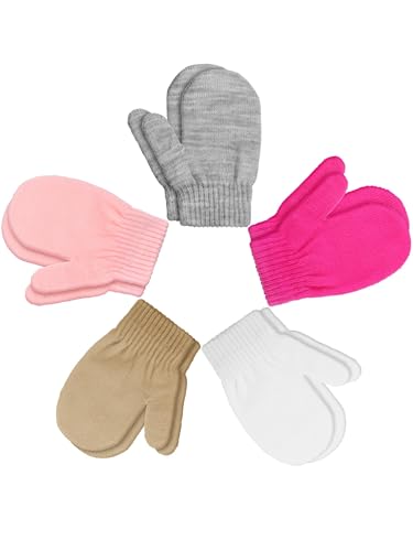 Image of Boao 5 Pairs Toddler Mittens Magic Stretch Black Kids Winter Knitted Gloves Multicolor Newborn Warm Gloves for Boys and Girls