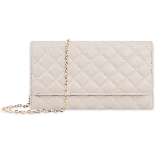U+U Small Crossbody Bags for Women, Quilted PU Leather Bag with Removable Chain, Card Slots & Phone Pocket - Lightweight Purse Wallet (Beige)