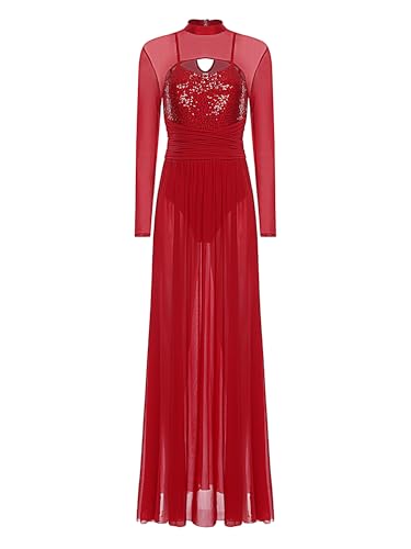 Robe contemporaine paillettes femme à manches longues pour danse de salon et fête de bal