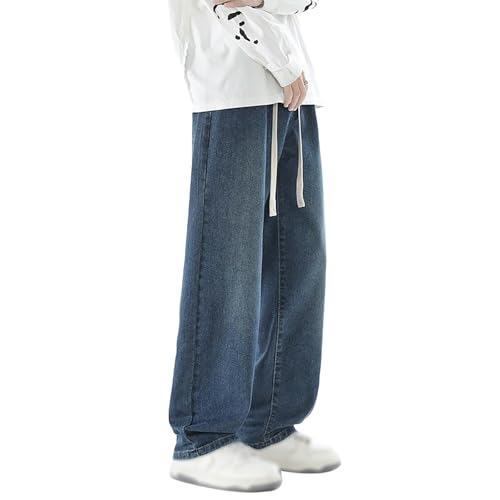 Pantalon baggy denim homme coupe droite vintage à cordon