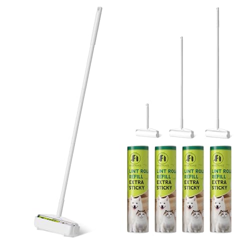 Rodillo de pelusa grande de 9.5 pulgadas mejorado para pelo de mascotas con 4 asas extensibles y cubierta a prueba de polvo, 4 recambios, 240 hojas, mango largo, duradero, extra pegajoso, resistente